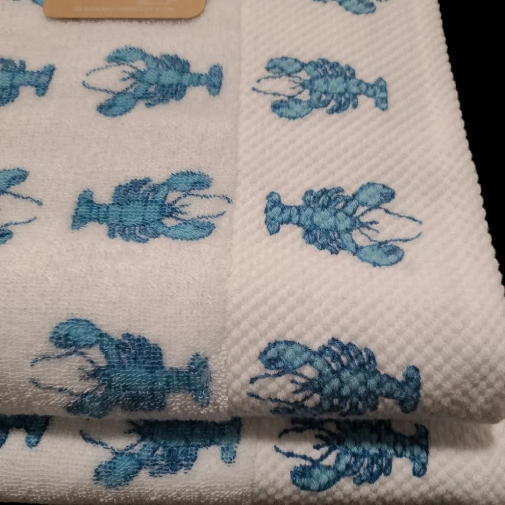 6pc Coastal Blue Lobster Bath Hand Tip/Washcloth Towel Set Deborah Connolly New - Picture 6 of 8
